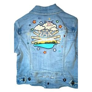 Vtg Y2K Zana Di Denim Jacket Jr Girls M Crop Trucker Embroidery Americana USA